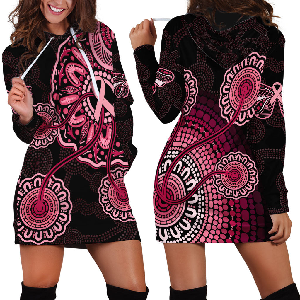 Australia Indigenous Hoodie Dress Breast Cancer Ribbon Aboriginal Art - Black
