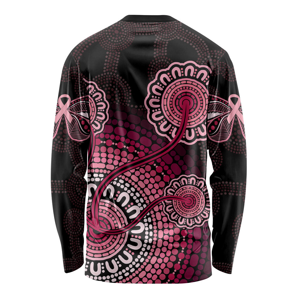 Australia Indigenous Long Sleeve Shirt Breast Cancer Ribbon Aboriginal Art - Black