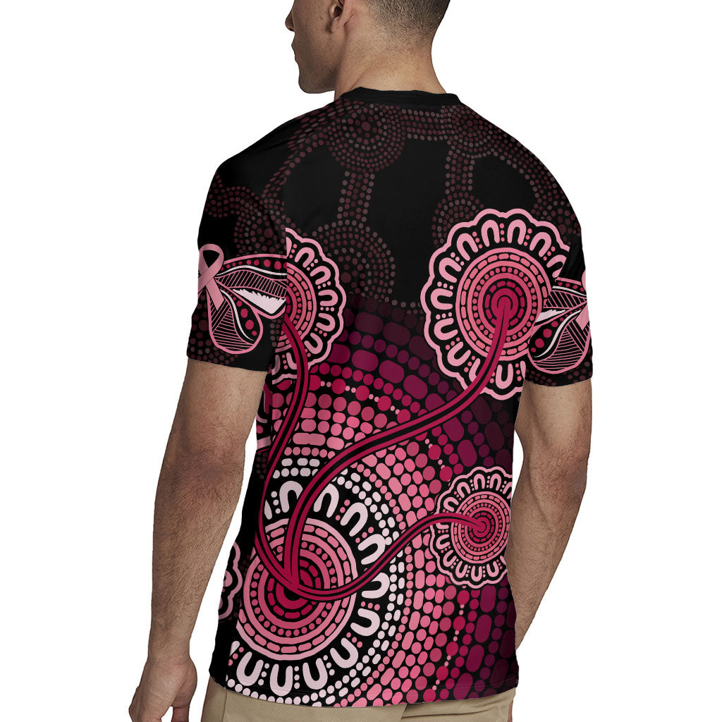 Australia Indigenous Rugby Jersey Breast Cancer Ribbon Aboriginal Art - Black