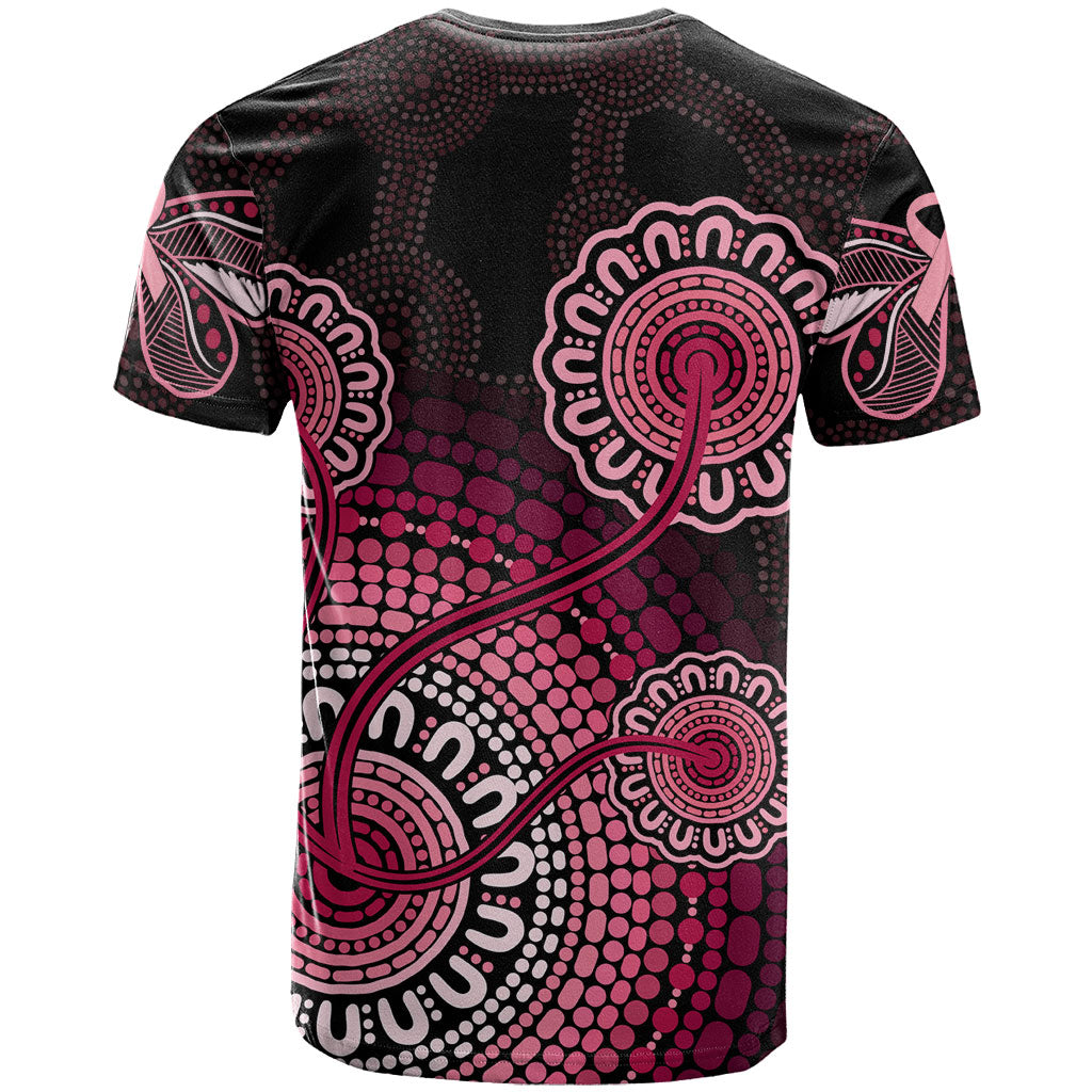 Australia Indigenous T Shirt Breast Cancer Ribbon Aboriginal Art - Black
