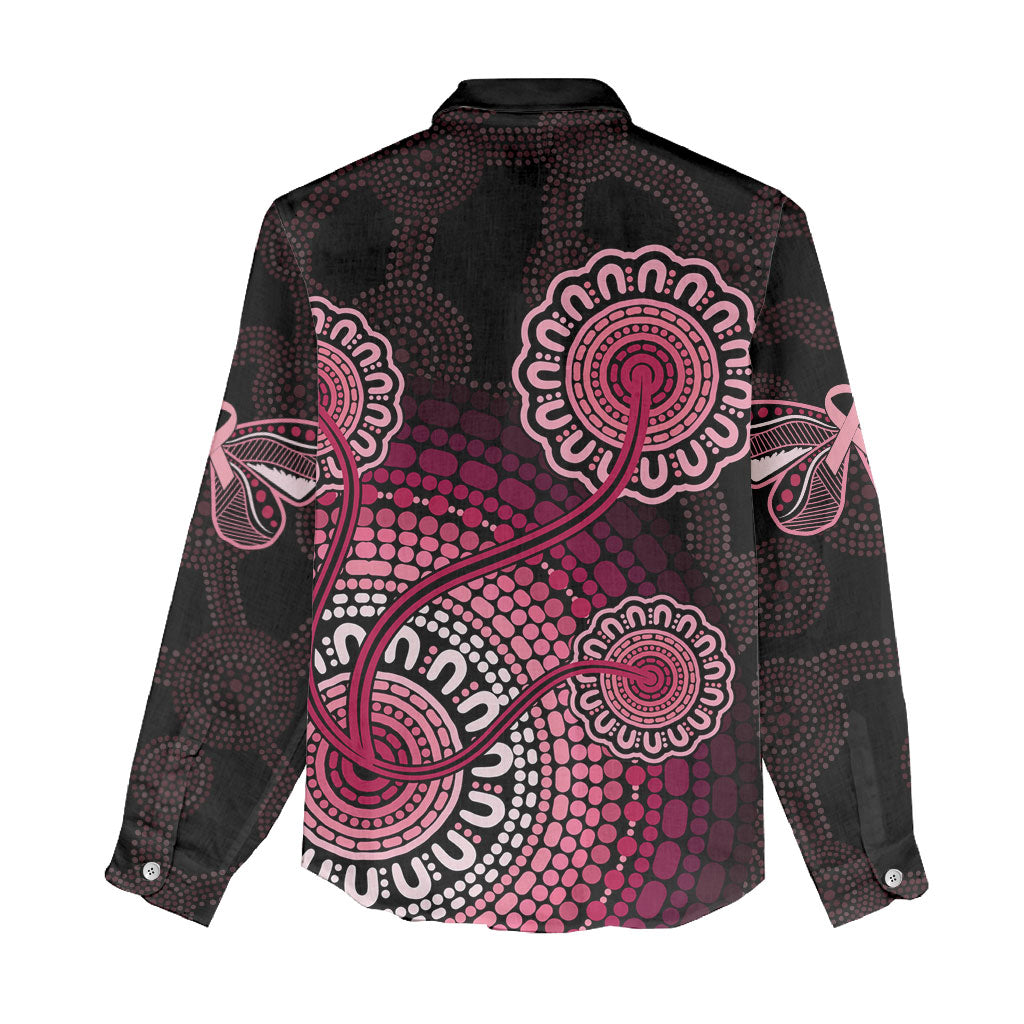 Australia Indigenous Women Casual Shirt Breast Cancer Ribbon Aboriginal Art - Black