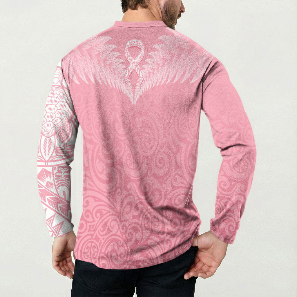 Personalised New Zealand Button Sweatshirt Pink Ribbon Tattoo Mix Silver Fern