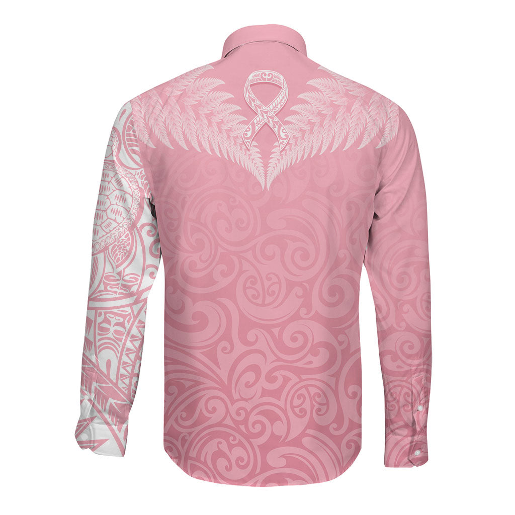 Personalised New Zealand Long Sleeve Button Shirt Pink Ribbon Tattoo Mix Silver Fern