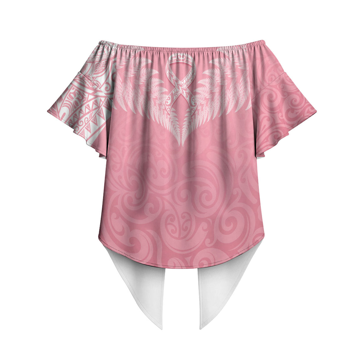 Personalised New Zealand Off Shoulder Wrap Waist Top Pink Ribbon Tattoo Mix Silver Fern