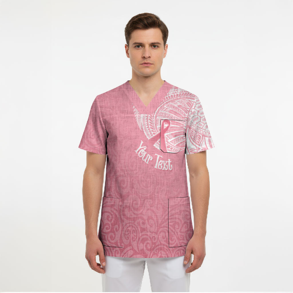 Personalised New Zealand Scrub Top Pink Ribbon Tattoo Mix Silver Fern