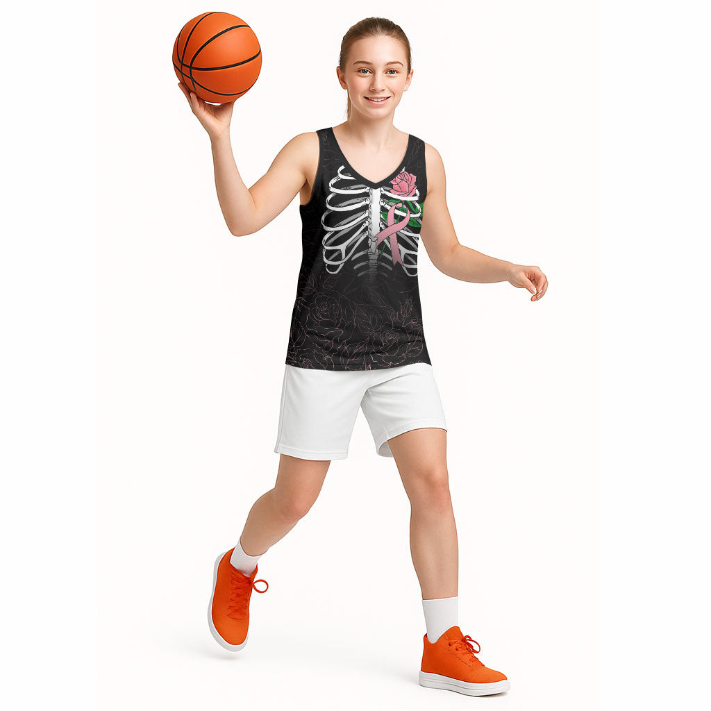 In October We Wear Pink Basketball Jersey Skull and Roses - Black