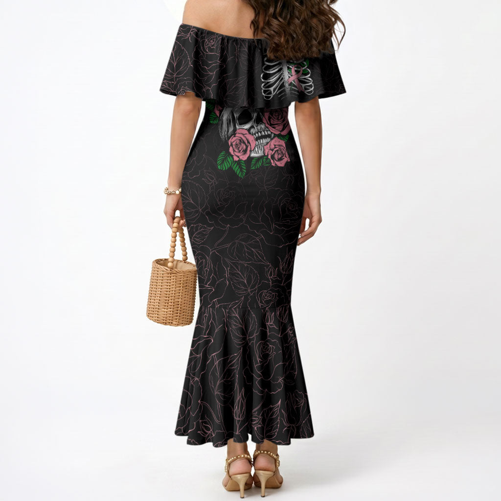In October We Wear Pink Mermaid Dress Skull and Roses - Black