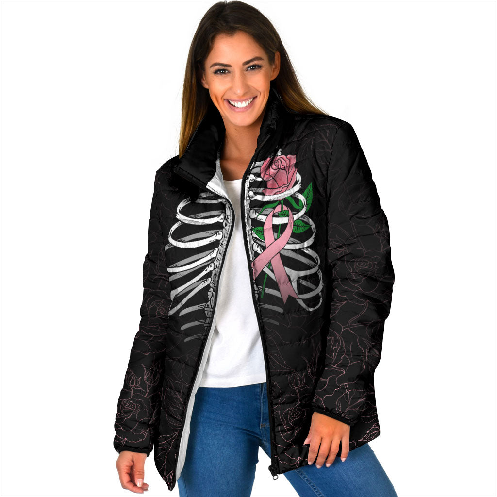 In October We Wear Pink Padded Jacket Skull and Roses - Black