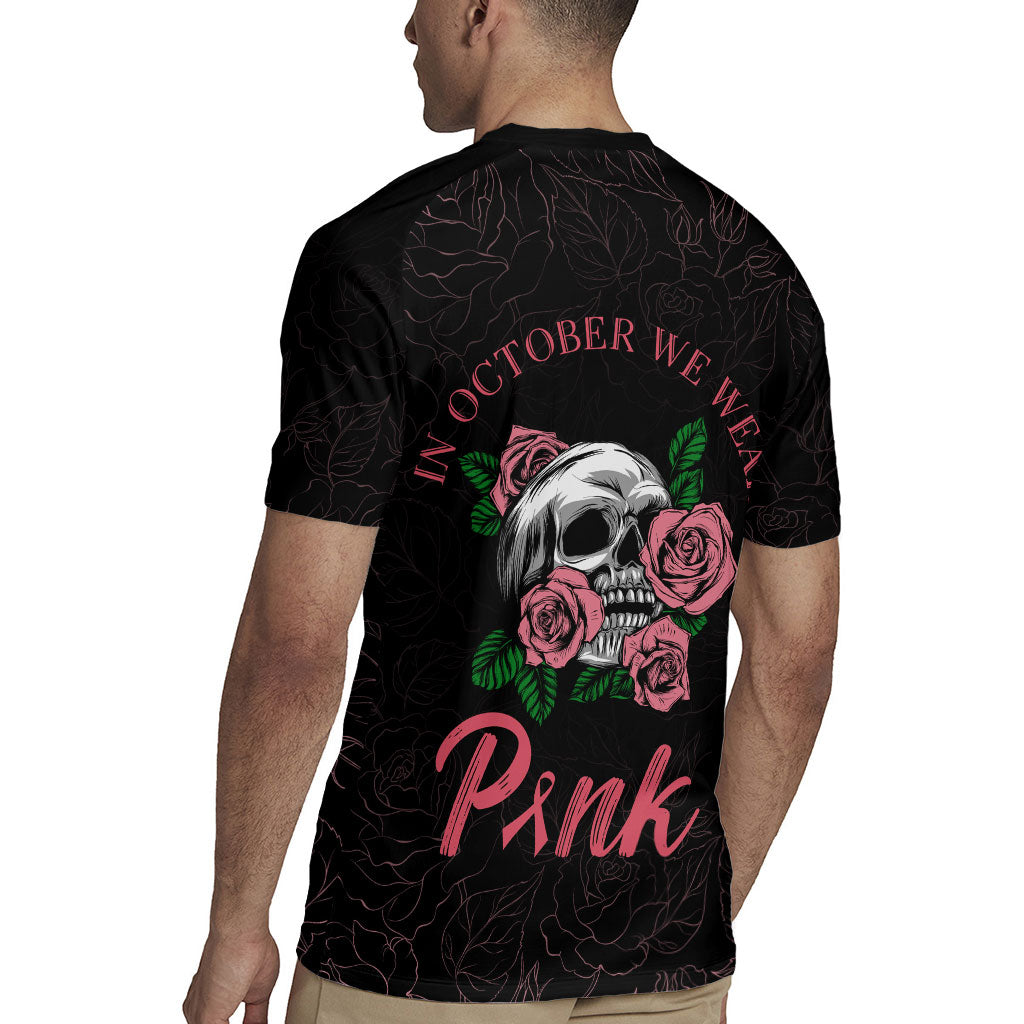 In October We Wear Pink Rugby Jersey Skull and Roses - Black