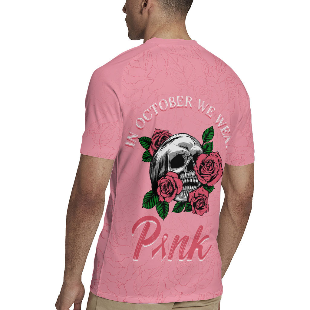 In October We Wear Pink Rugby Jersey Skull and Roses - Pink