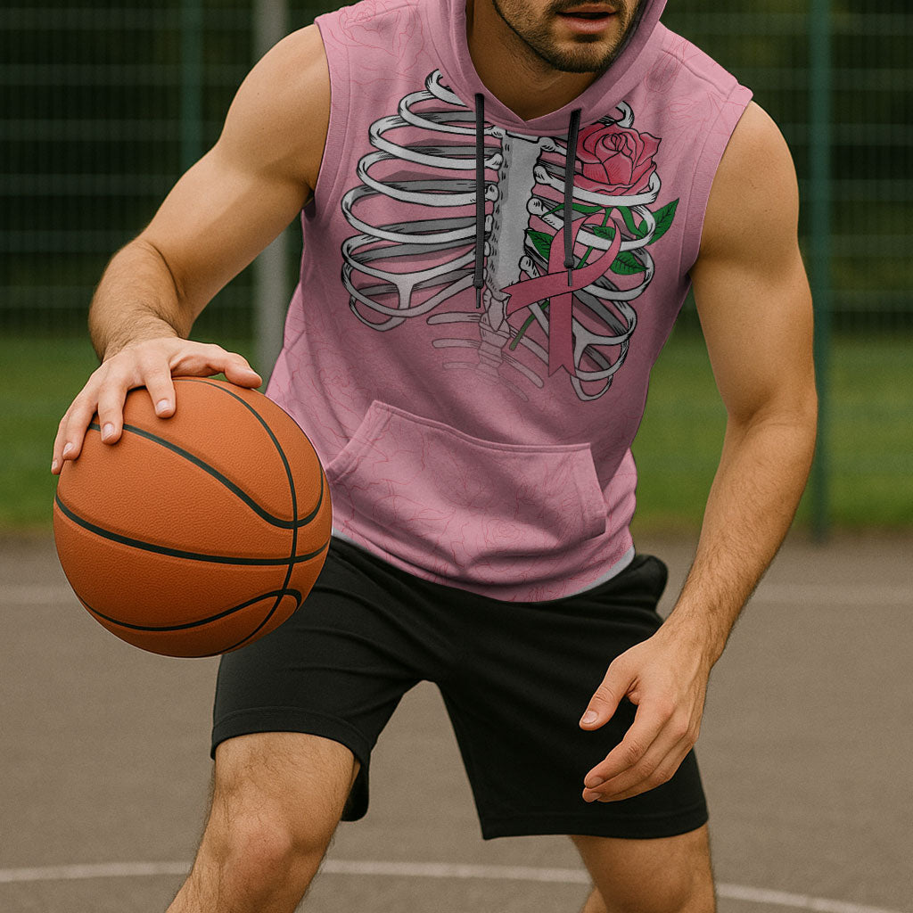 In October We Wear Pink Sleeveless Hoodie Skull and Roses - Pink