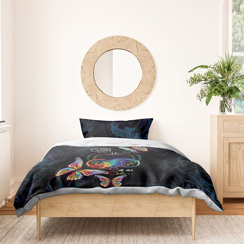 Fight Cancer In All Colors Personalized Bedding Set Whimsical Butterflies