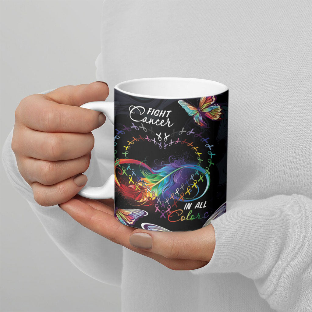 Fight Cancer In All Colors Personalized Ceramic Mug Whimsical Butterflies