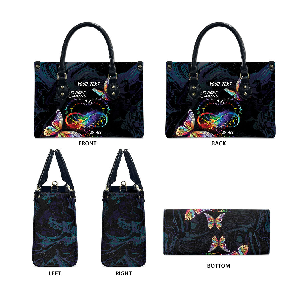 Fight Cancer In All Colors Personalized Leather Bag Whimsical Butterflies