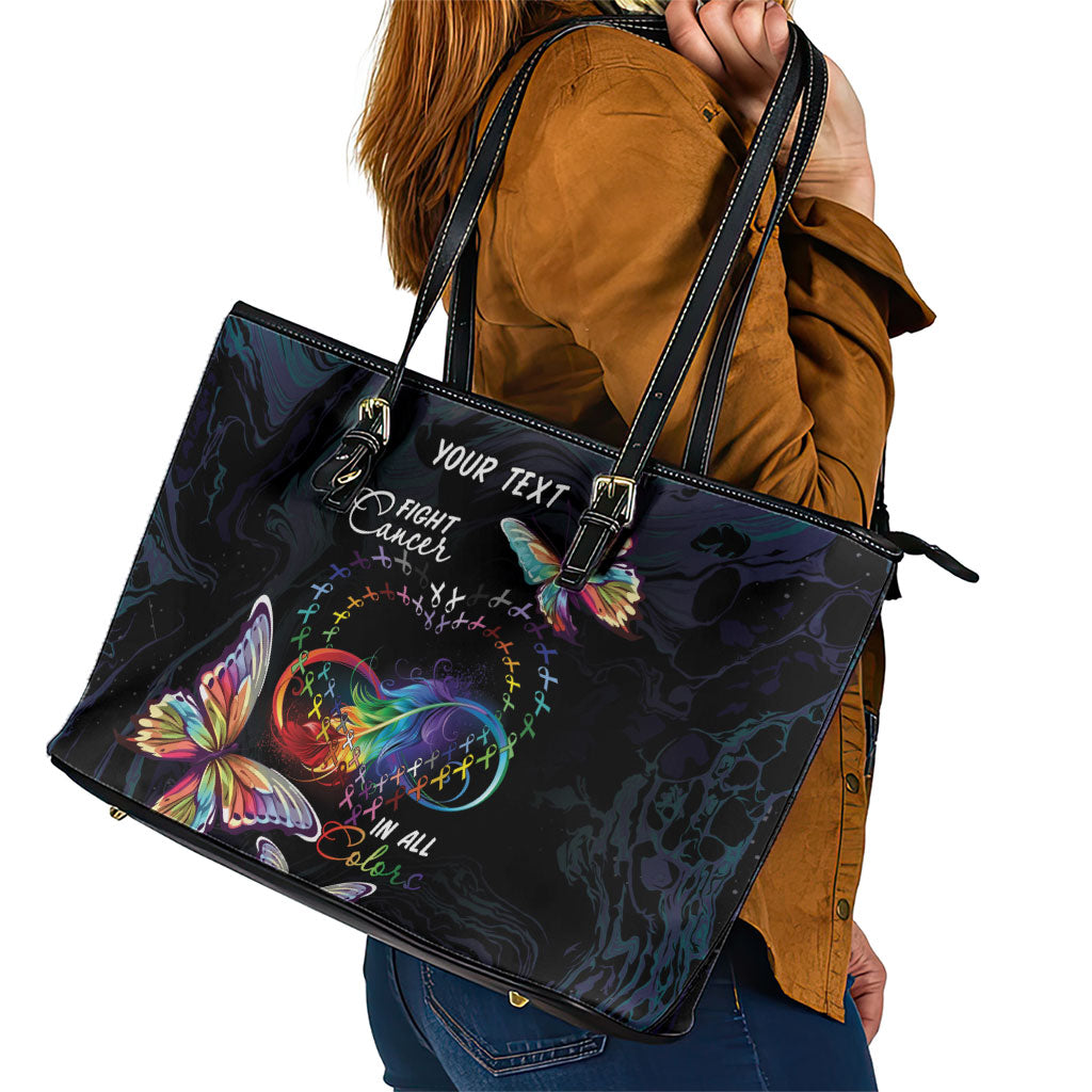 Fight Cancer In All Colors Personalized Leather Tote Bag Whimsical Butterflies