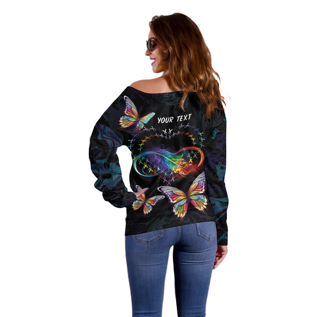 Fight Cancer In All Colors Personalized Off Shoulder Sweater Whimsical Butterflies