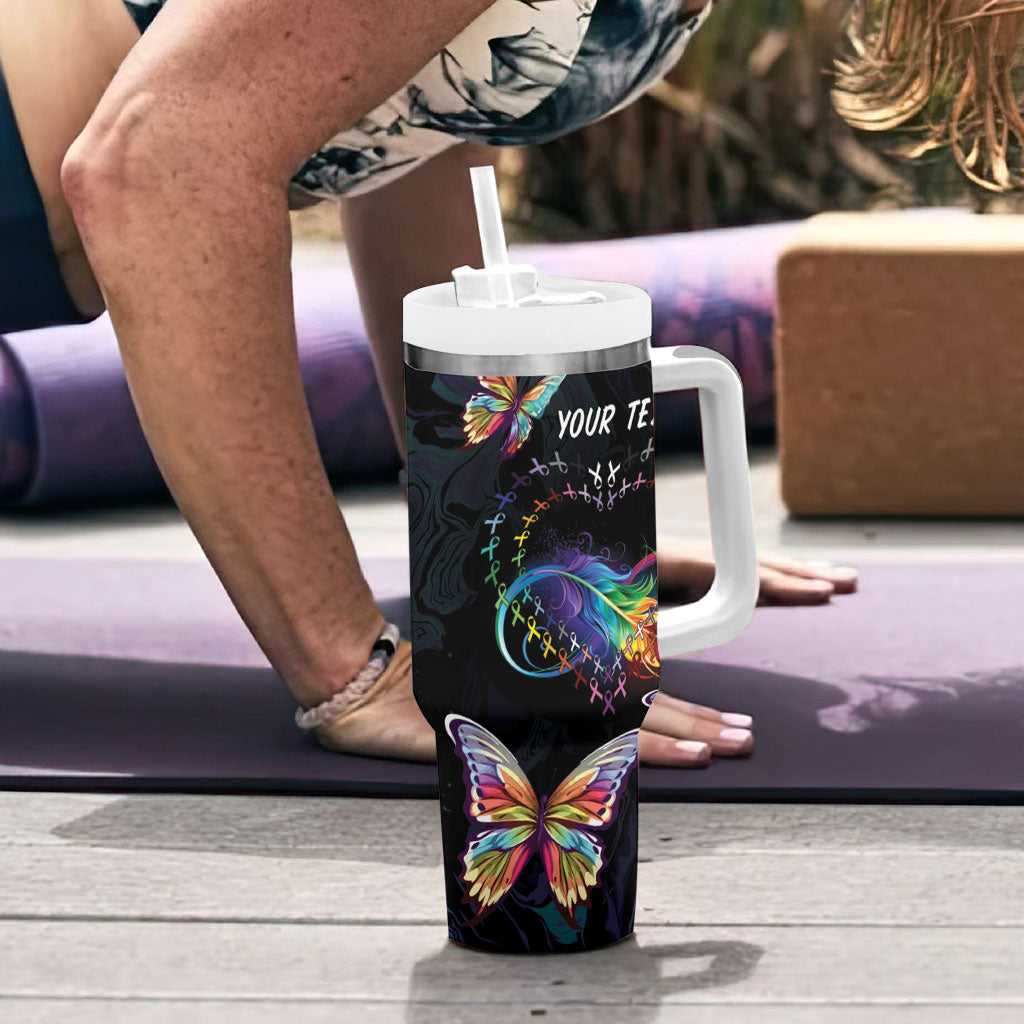 Fight Cancer In All Colors Personalized Tumbler With Handle Whimsical Butterflies