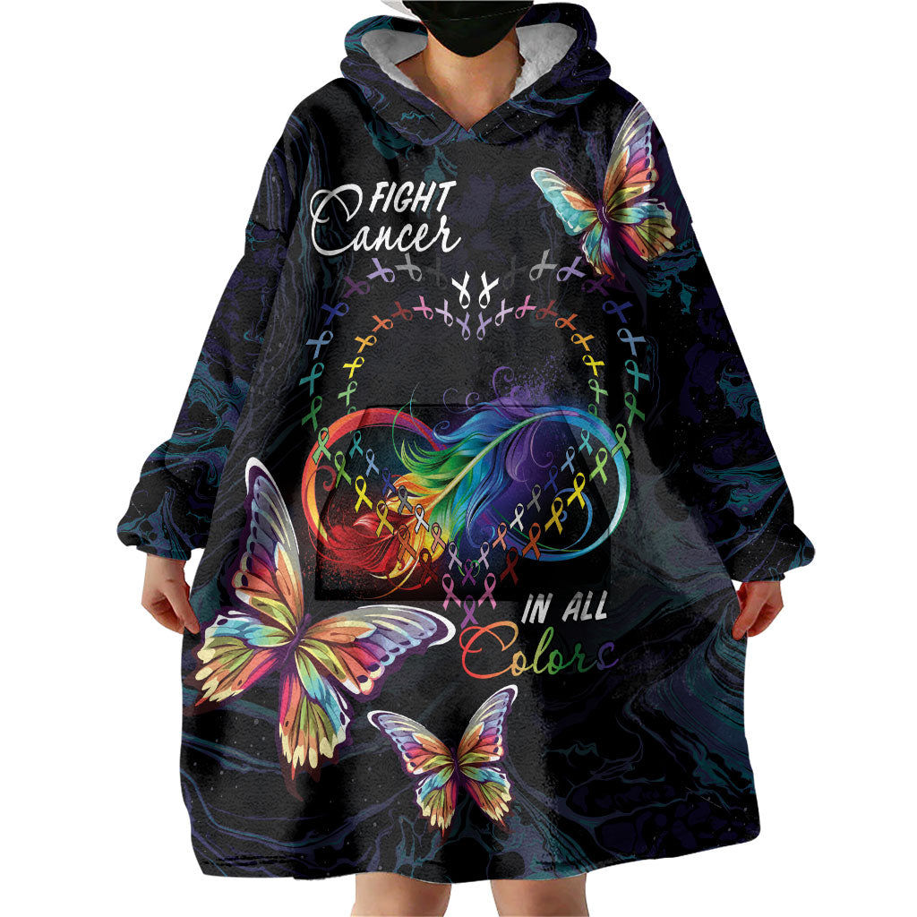 Fight Cancer In All Colors Personalized Wearable Blanket Hoodie Whimsical Butterflies
