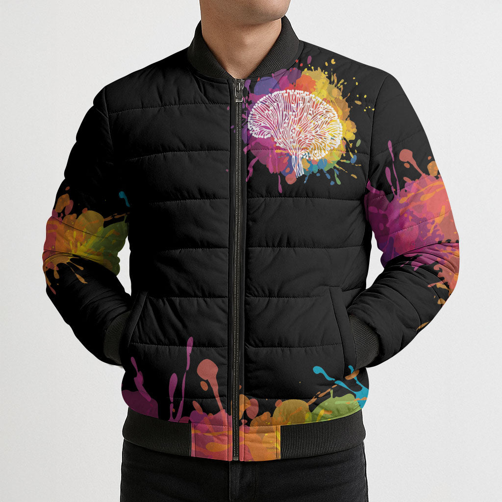 Autism Wired Differently Colors Splash Bomber Puffer Jacket