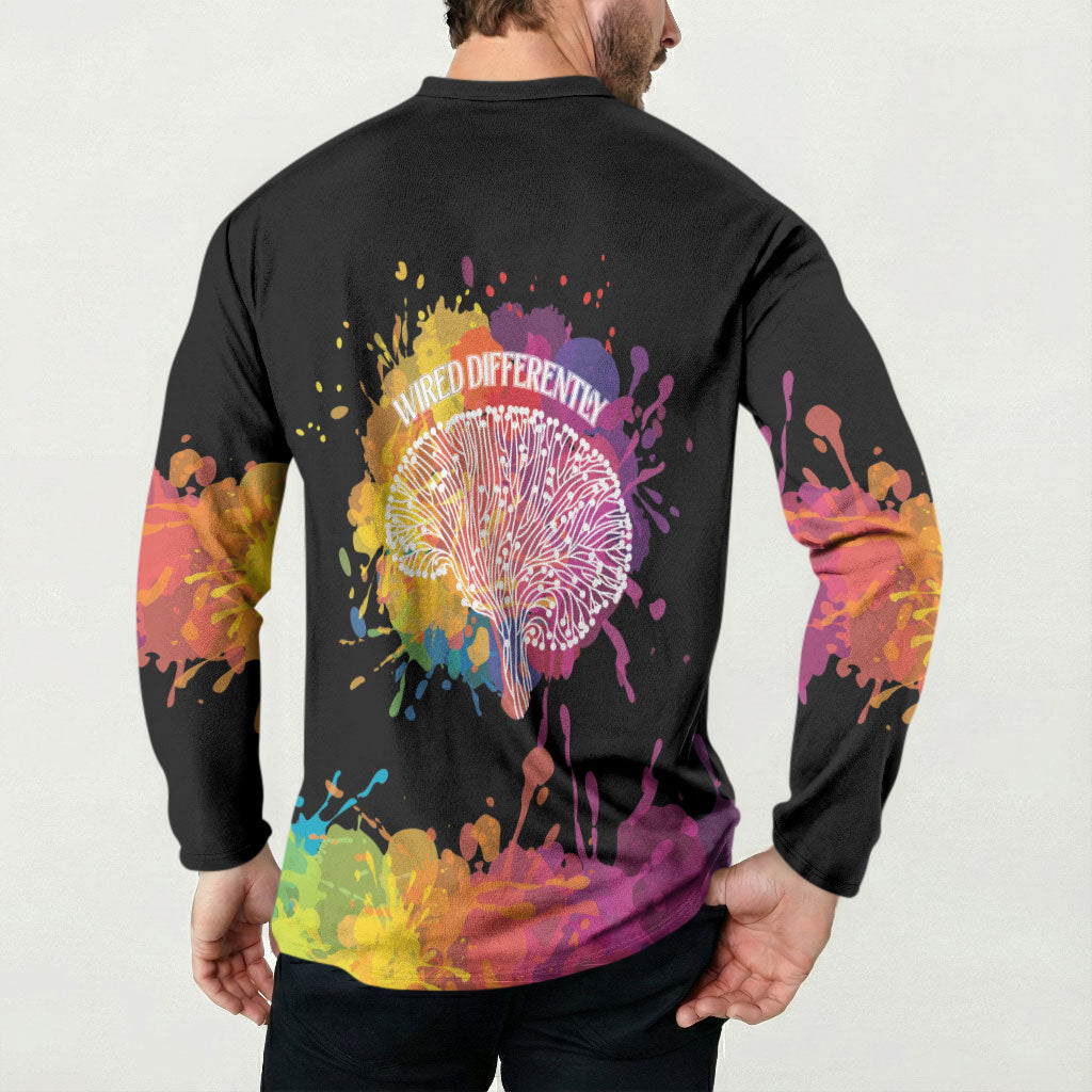 Autism Wired Differently Colors Splash Button Sweatshirt