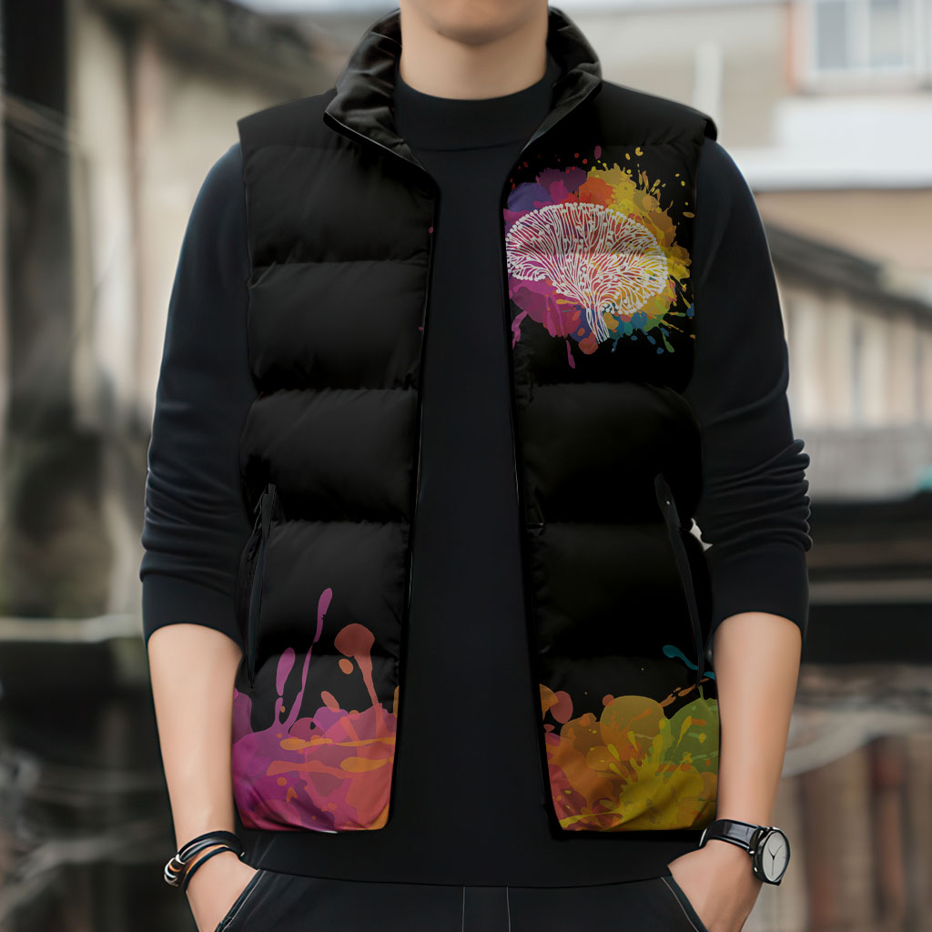 Autism Wired Differently Colors Splash Sleeveless Puffer Jacket