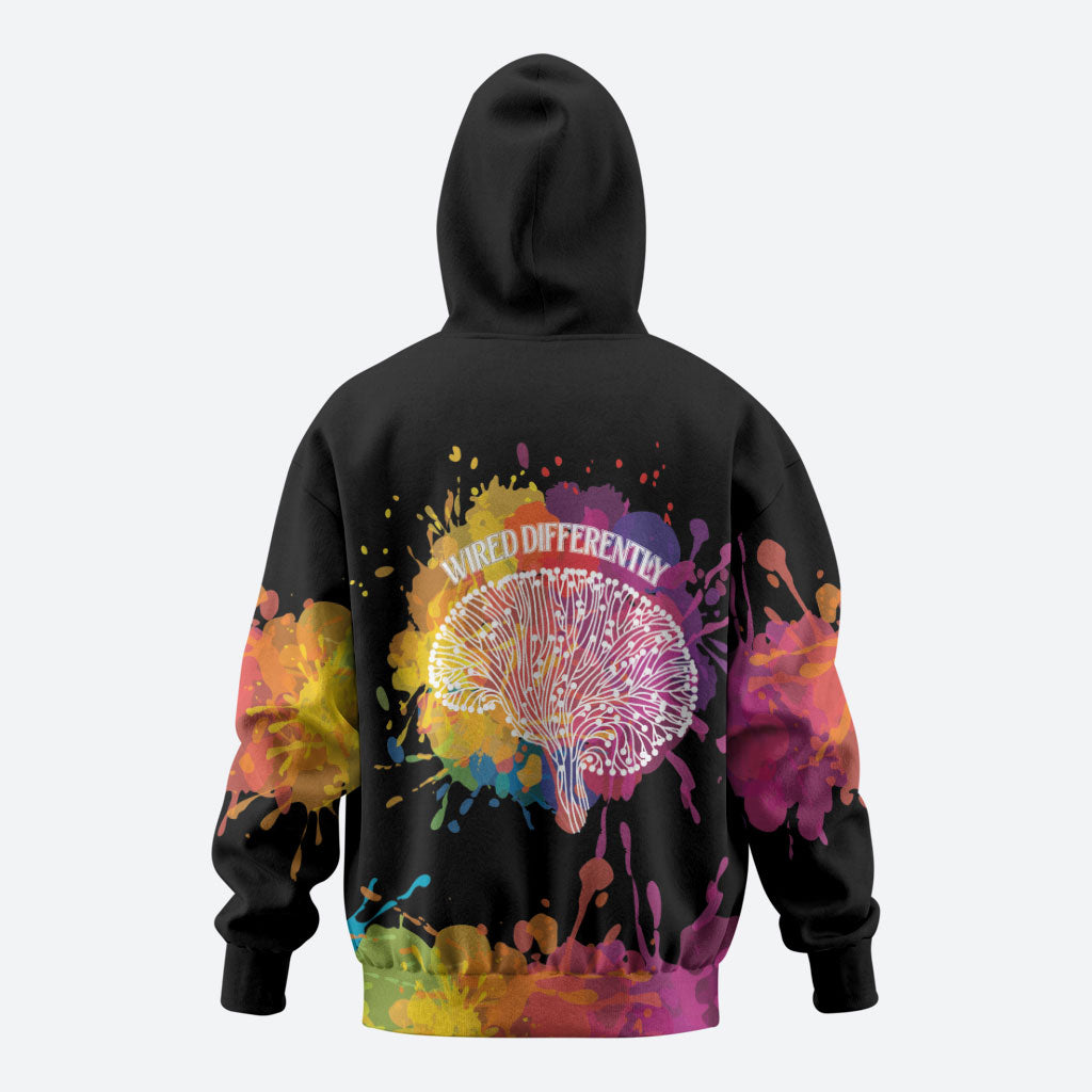 Autism Wired Differently Colors Splash Zip Hoodie