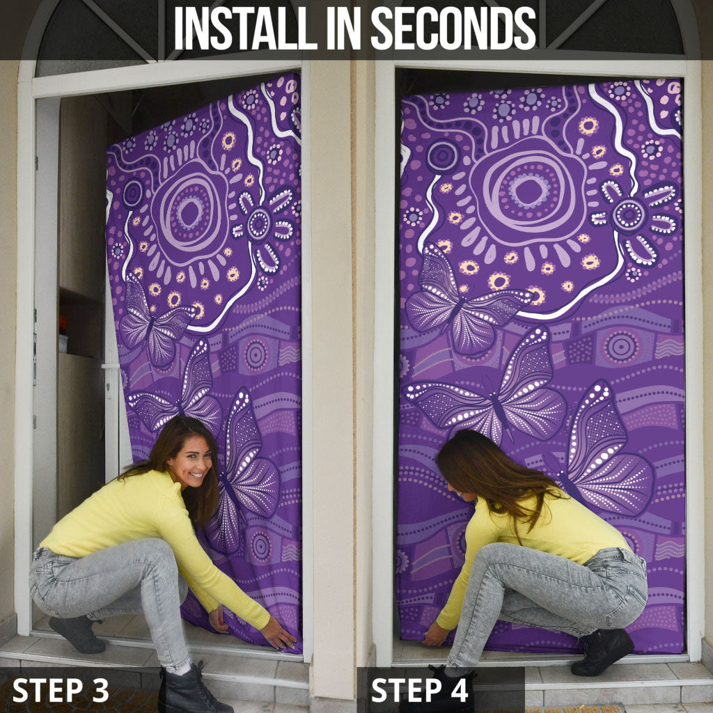 Australia Lupus Day Indigenous Door Cover Purple Ribbon Aboriginal Butterflies