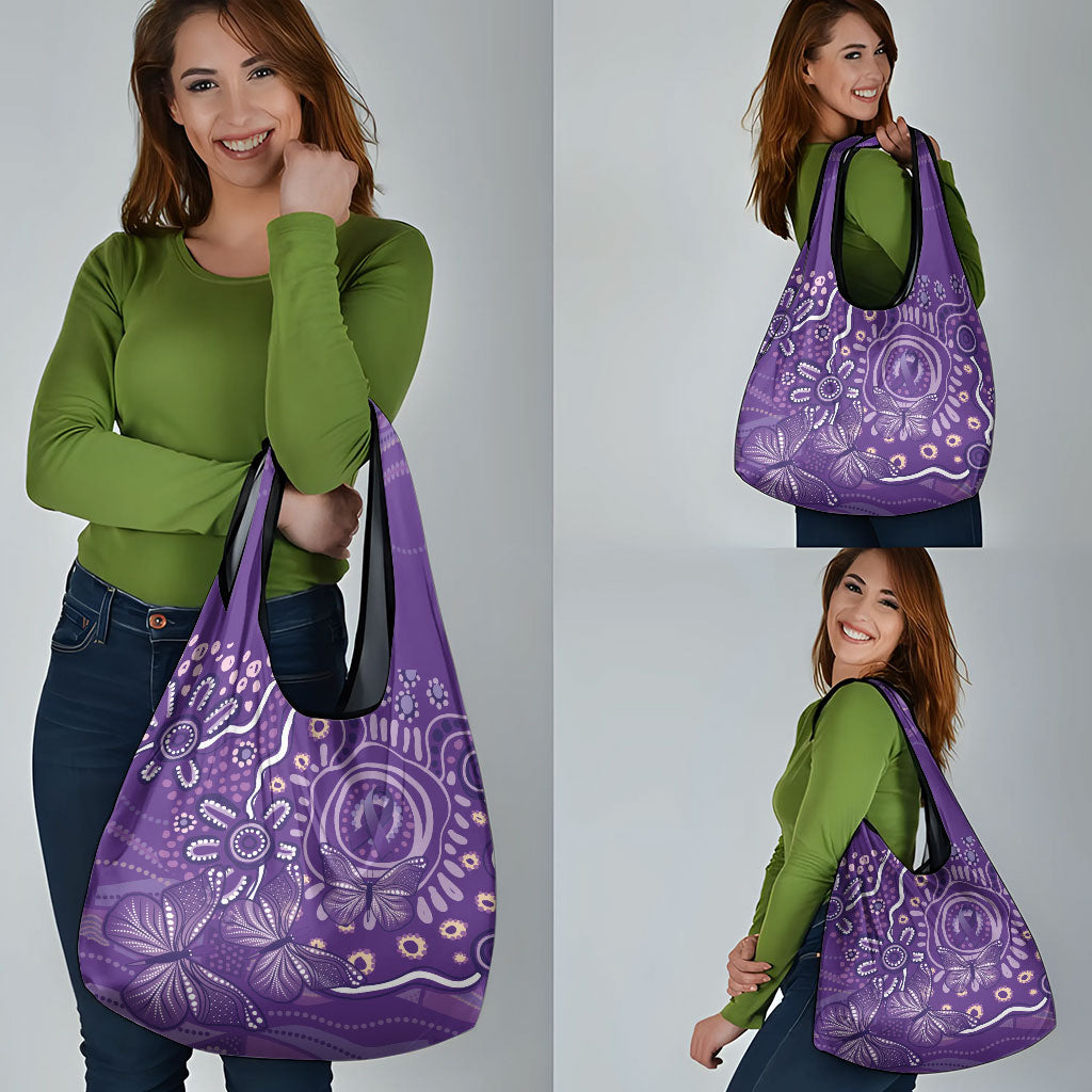 Australia Lupus Day Indigenous Grocery Bag Purple Ribbon Aboriginal Butterflies
