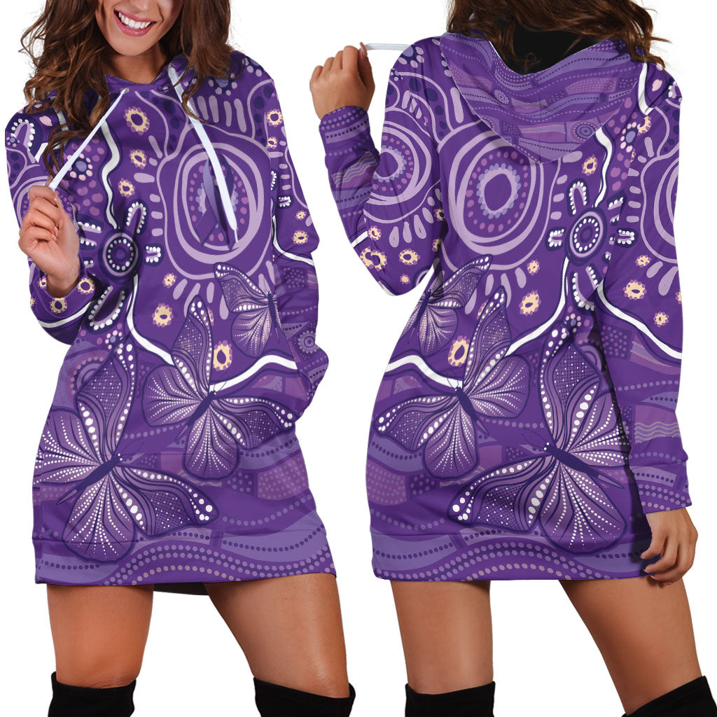 Australia Lupus Day Indigenous Hoodie Dress Purple Ribbon Aboriginal Butterflies