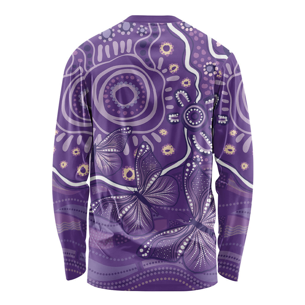 Australia Lupus Day Indigenous Long Sleeve Shirt Purple Ribbon Aboriginal Butterflies