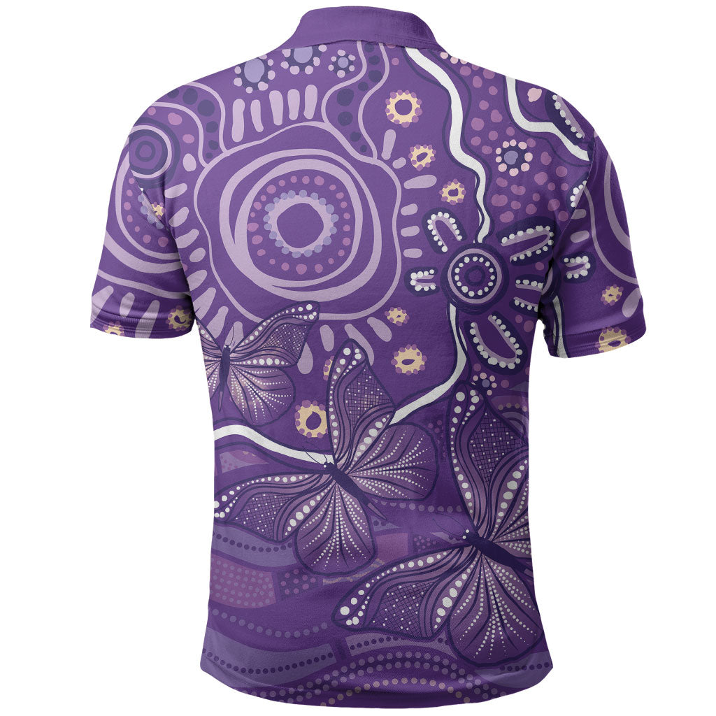 Australia Lupus Day Indigenous Polo Shirt Purple Ribbon Aboriginal Butterflies