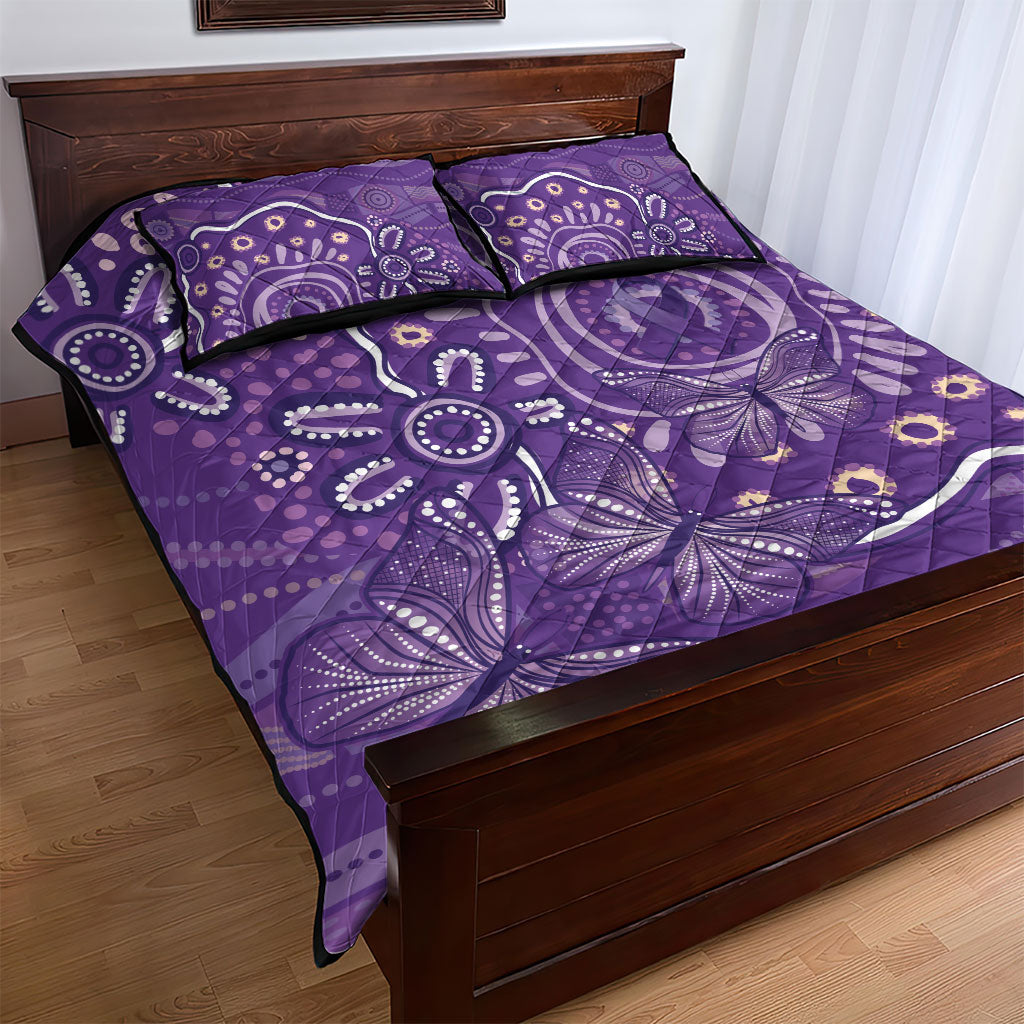 Australia Lupus Day Indigenous Quilt Bed Set Purple Ribbon Aboriginal Butterflies