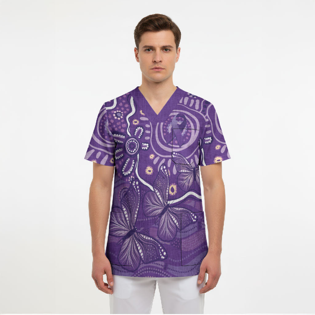 Australia Lupus Day Indigenous Scrub Top Purple Ribbon Aboriginal Butterflies