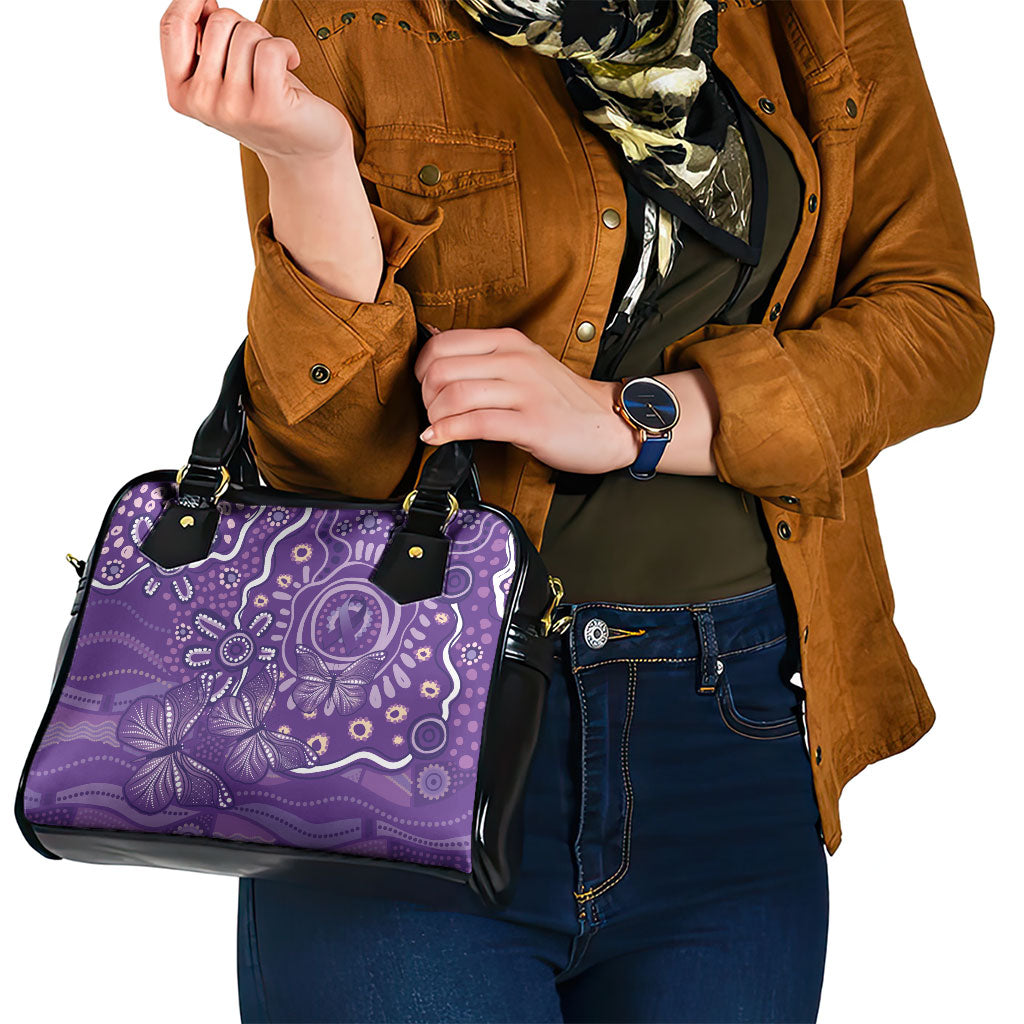 Australia Lupus Day Indigenous Shoulder Handbag Purple Ribbon Aboriginal Butterflies
