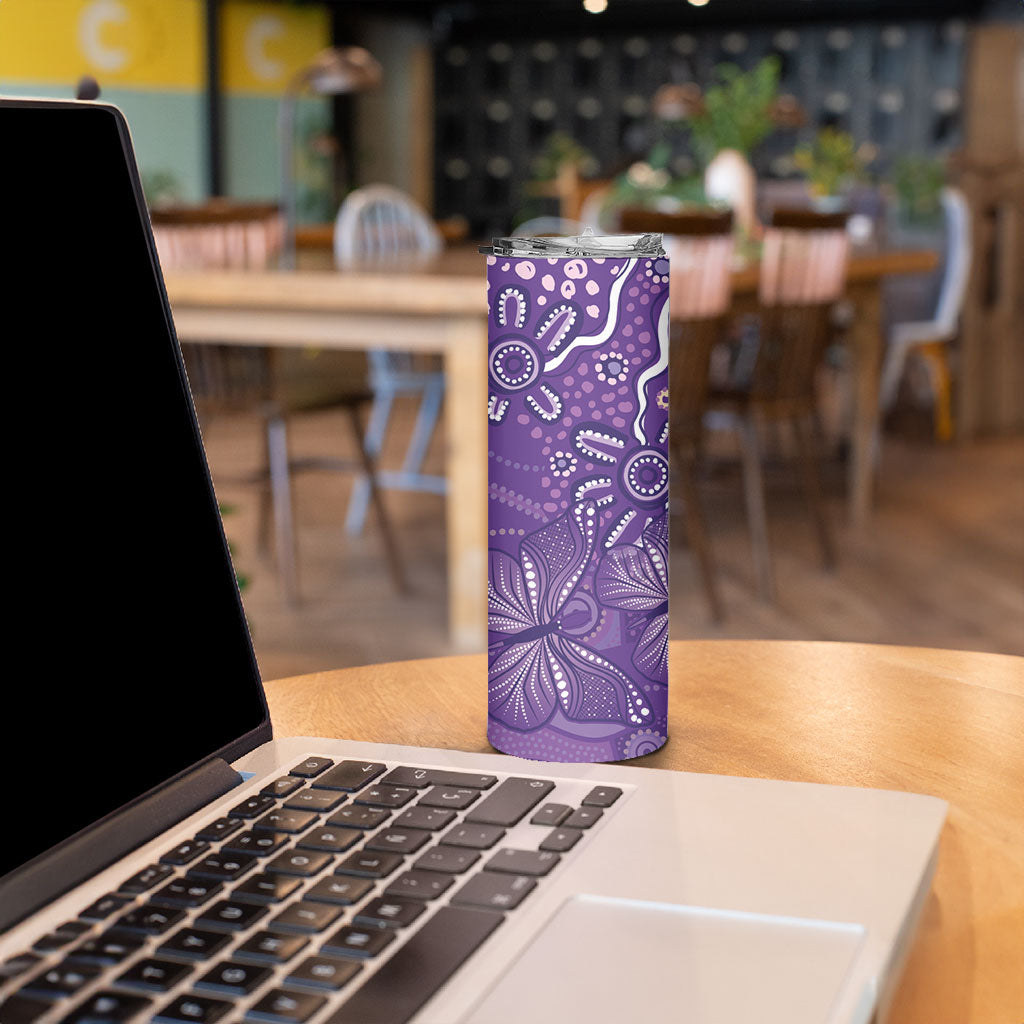 Australia Lupus Day Indigenous Skinny Tumbler Purple Ribbon Aboriginal Butterflies