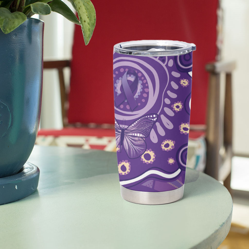 Australia Lupus Day Indigenous Tumbler Cup Purple Ribbon Aboriginal Butterflies