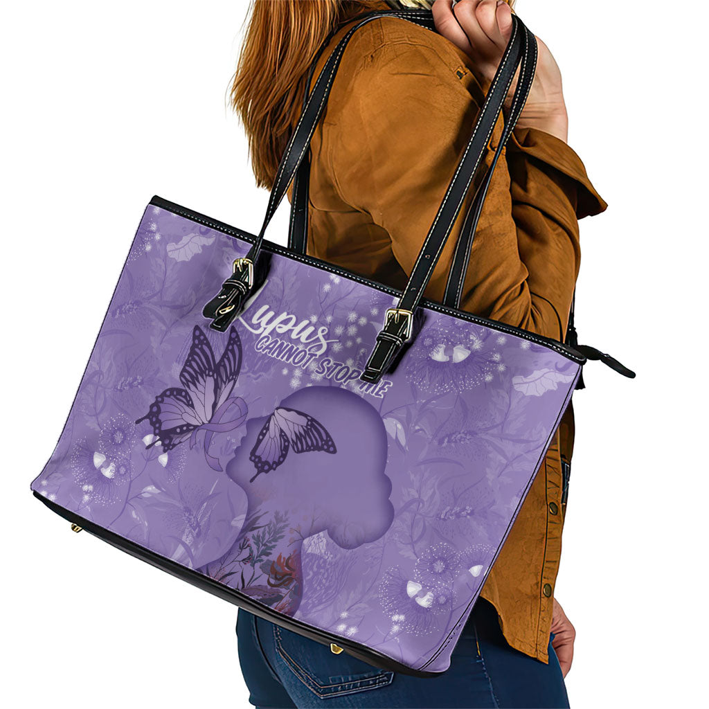 Lupus Cannot Stop Me Australia Floral Leather Tote Bag Purple Ribbon
