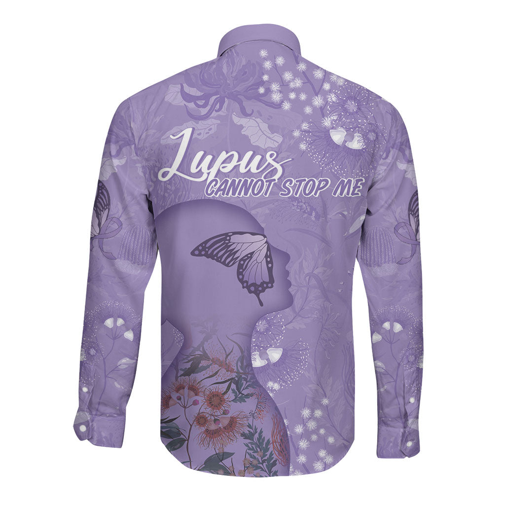 Lupus Cannot Stop Me Australia Floral Long Sleeve Button Shirt Purple Ribbon