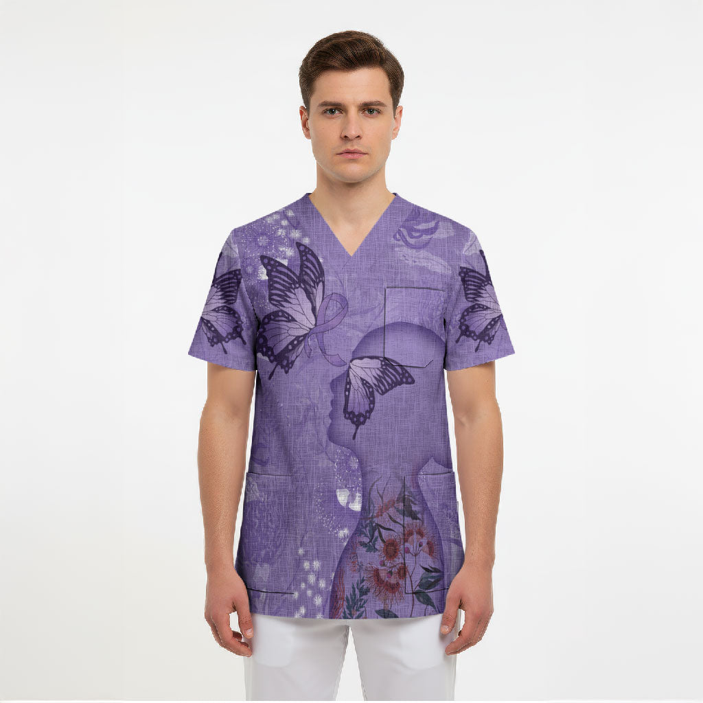 Lupus Cannot Stop Me Australia Floral Scrub Top Purple Ribbon