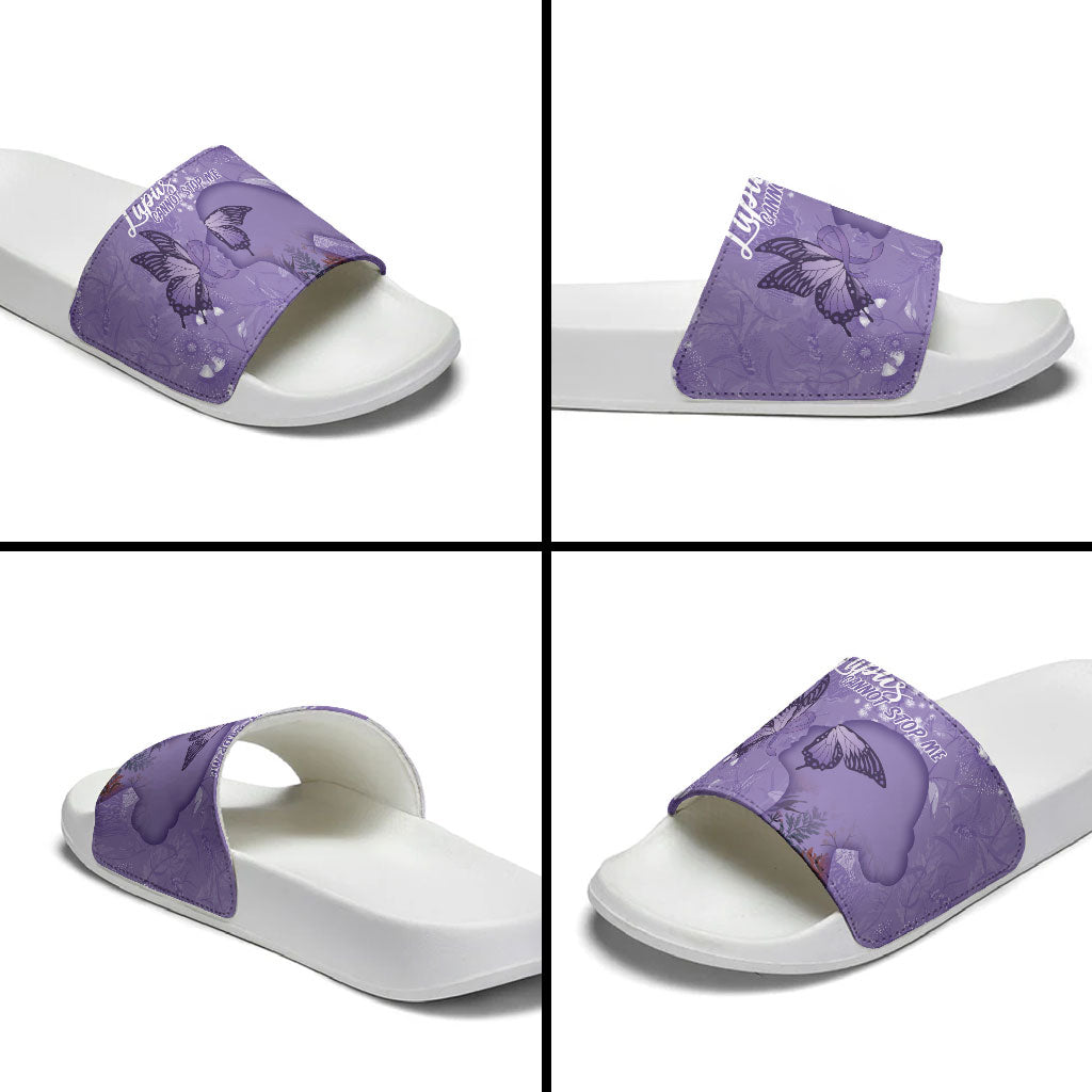 Lupus Cannot Stop Me Australia Floral Slide Sandals Purple Ribbon