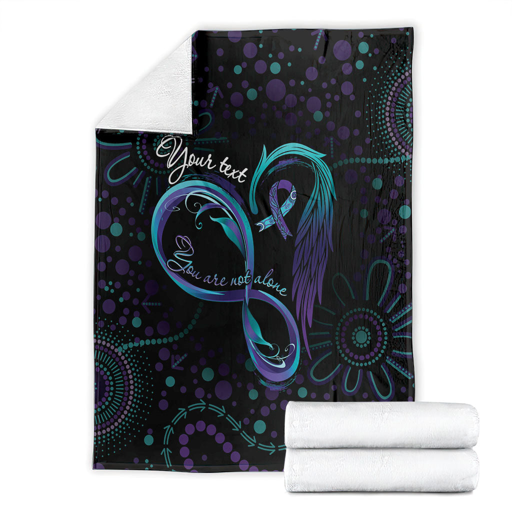 Personalized Australia Indigenous Infinity Heart Blanket Purple Teal Ribbon You Are Not Alone