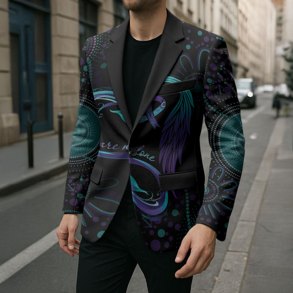 Personalized Australia Indigenous Infinity Heart Blazer Purple Teal Ribbon You Are Not Alone