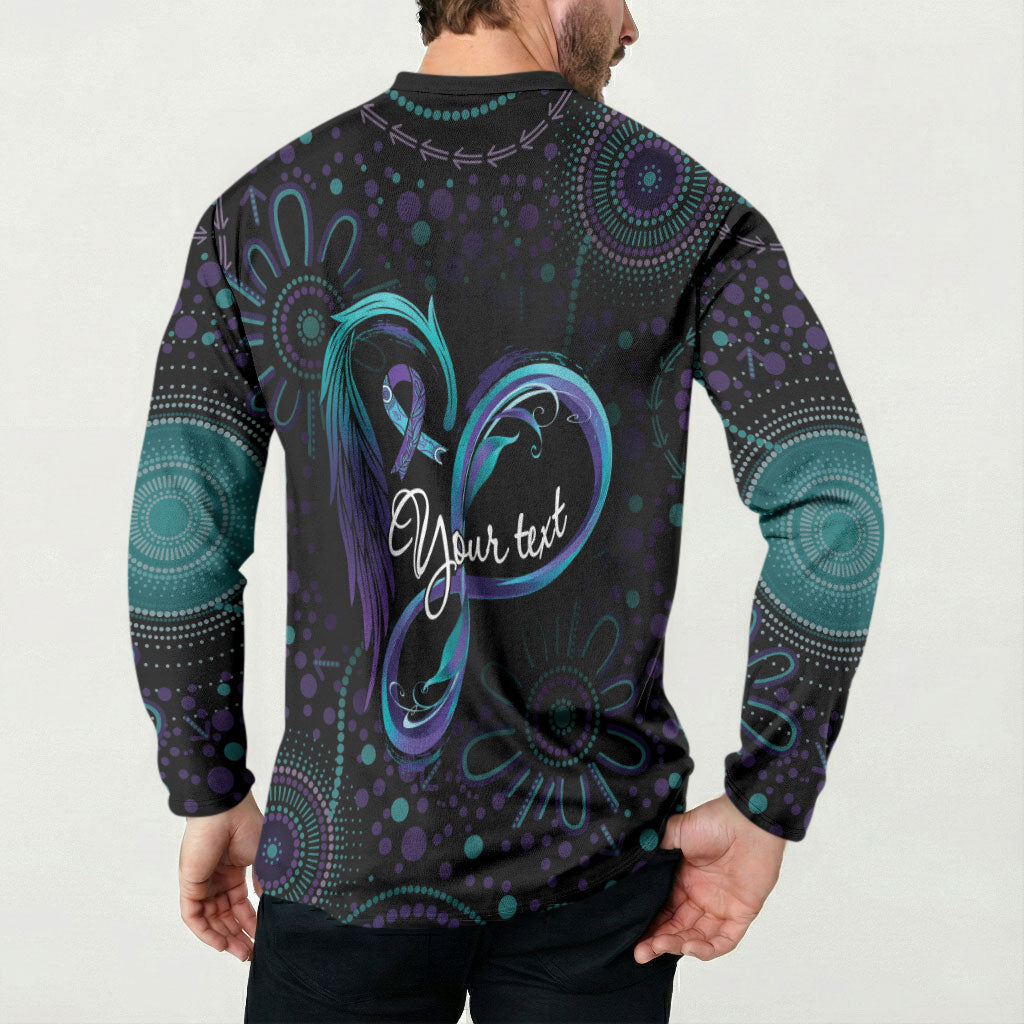Personalized Australia Indigenous Infinity Heart Button Sweatshirt Purple Teal Ribbon You Are Not Alone