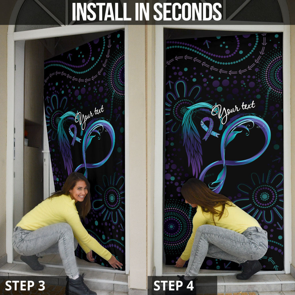 Personalized Australia Indigenous Infinity Heart Door Cover Purple Teal Ribbon You Are Not Alone