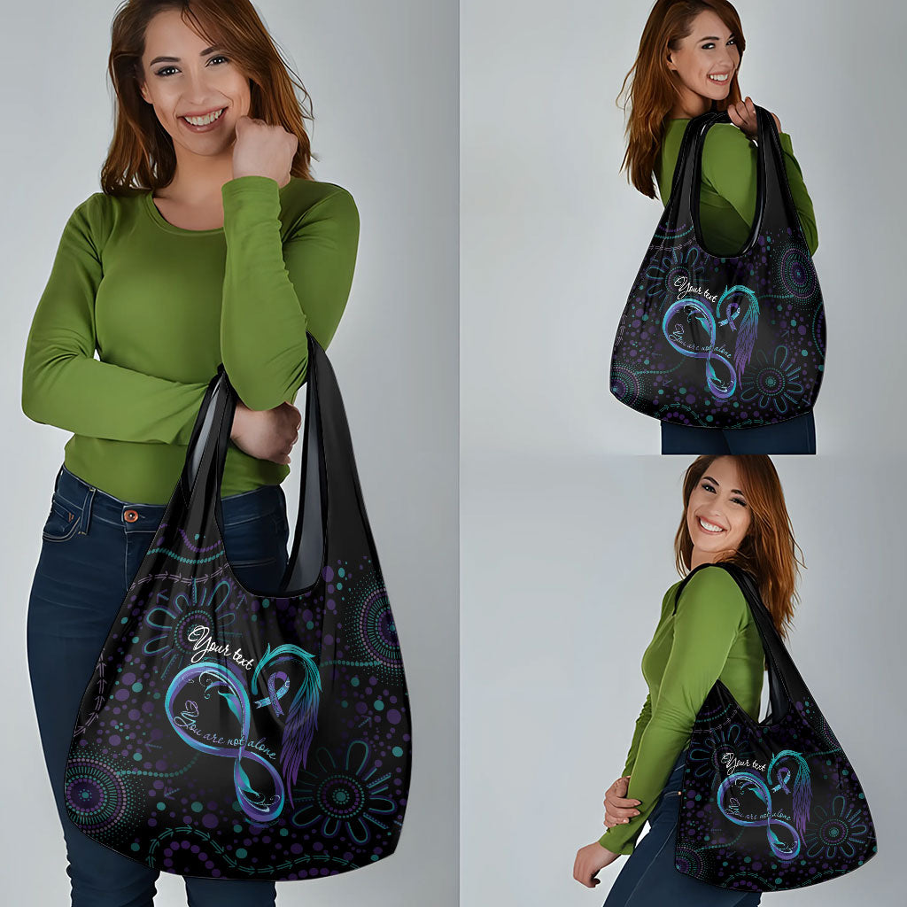 Personalized Australia Indigenous Infinity Heart Grocery Bag Purple Teal Ribbon You Are Not Alone