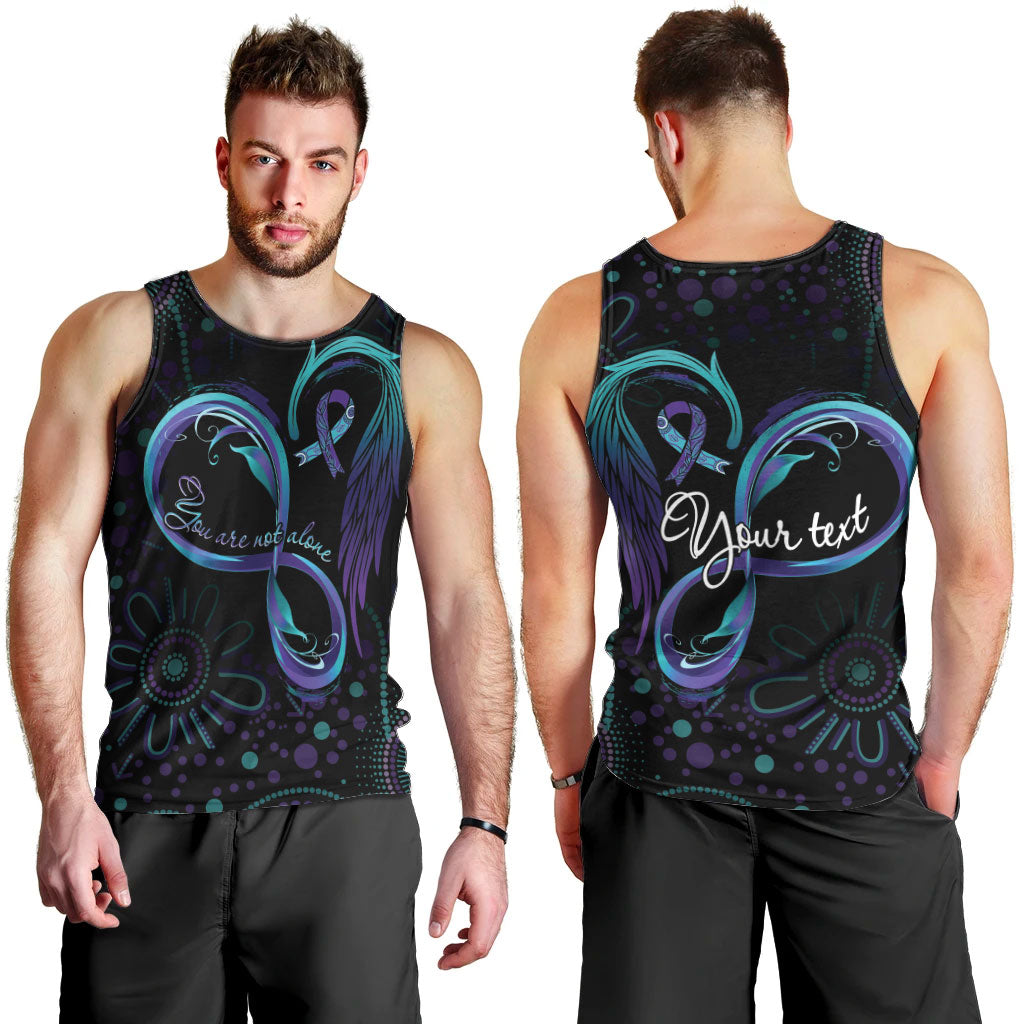 Personalized Australia Indigenous Infinity Heart Men Tank Top Purple Teal Ribbon You Are Not Alone