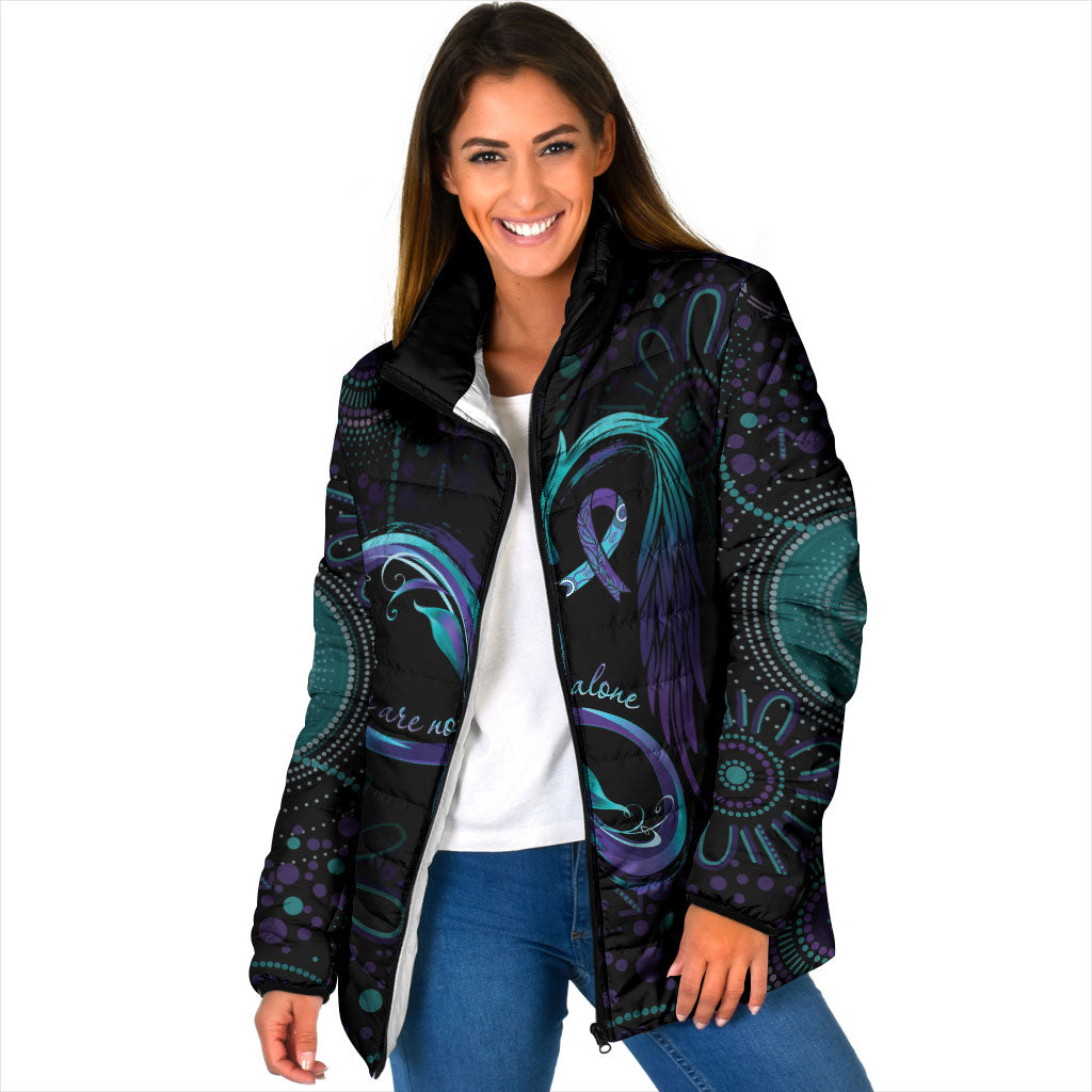 Personalized Australia Indigenous Infinity Heart Padded Jacket Purple Teal Ribbon You Are Not Alone