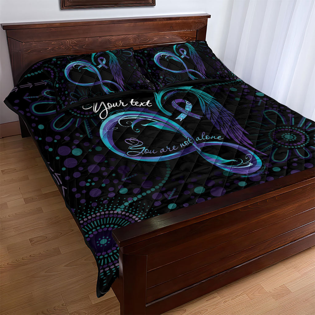 Personalized Australia Indigenous Infinity Heart Quilt Bed Set Purple Teal Ribbon You Are Not Alone