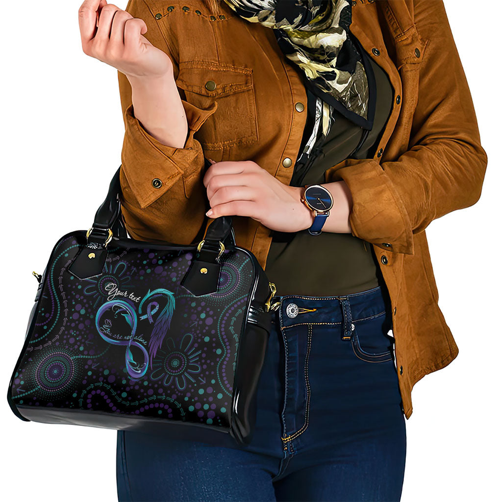 Personalized Australia Indigenous Infinity Heart Shoulder Handbag Purple Teal Ribbon You Are Not Alone