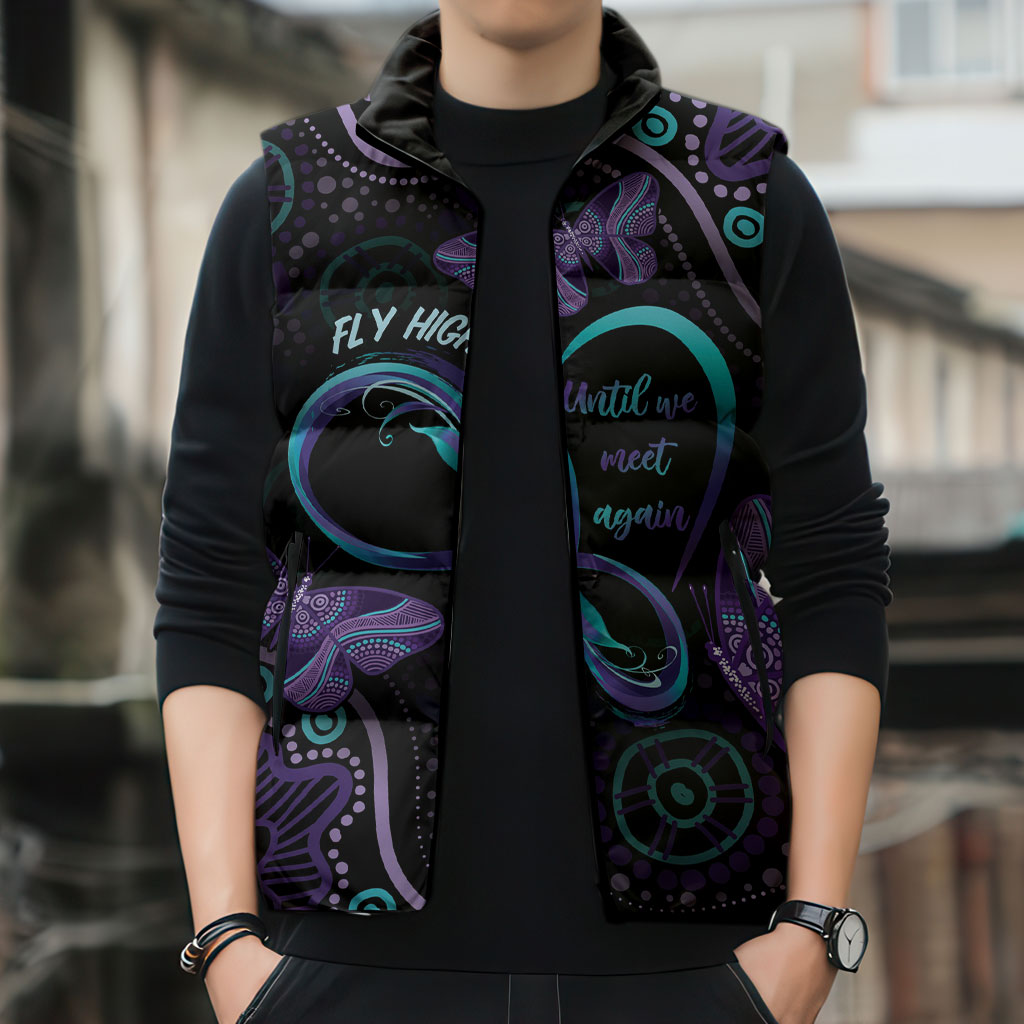 Personalized Australia Infinity Heart Indigenous Sleeveless Puffer Jacket Fly High Until We Meet Again